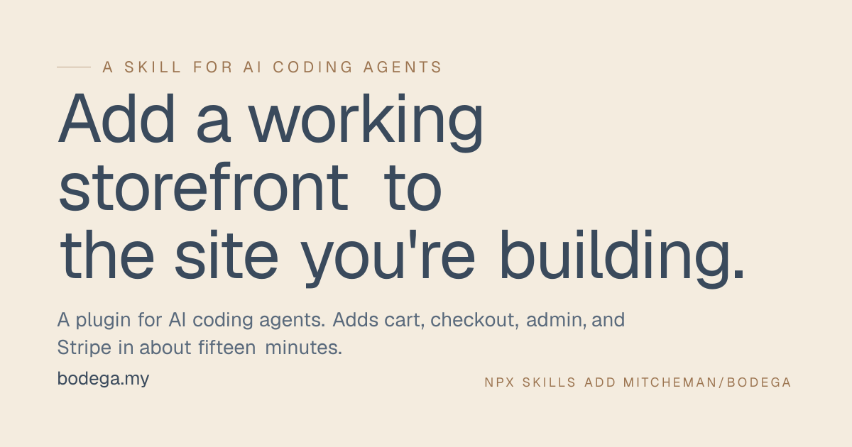 Bodega — add a working storefront to the site you're building